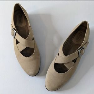 Rockport Tan Beige Nubuck Cross Strap Suede Mary Jane Flats Size 7M